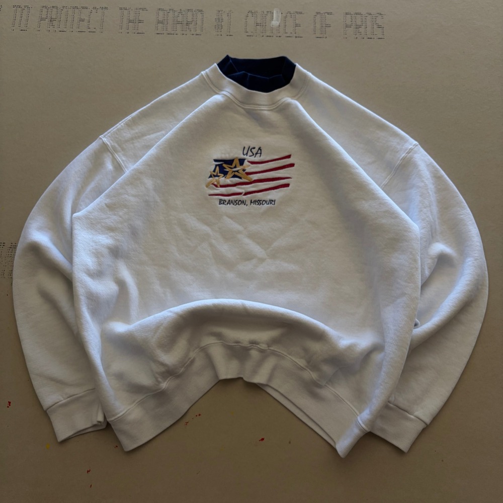 Vintage 90s Lee Branson Missouri USA Flag Double Collar Sweatshirt